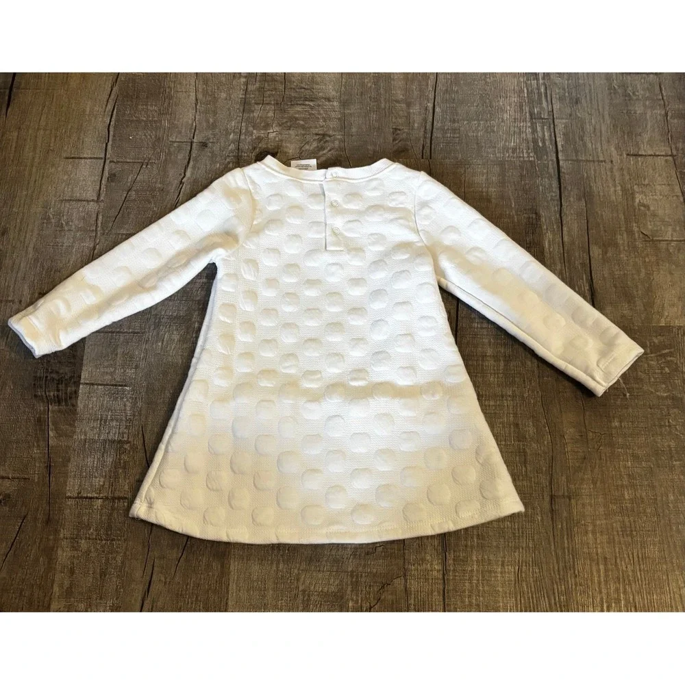Laura Ashley Girls White Textured‎ Polka Dot Dress Size 2T Long Sleeve